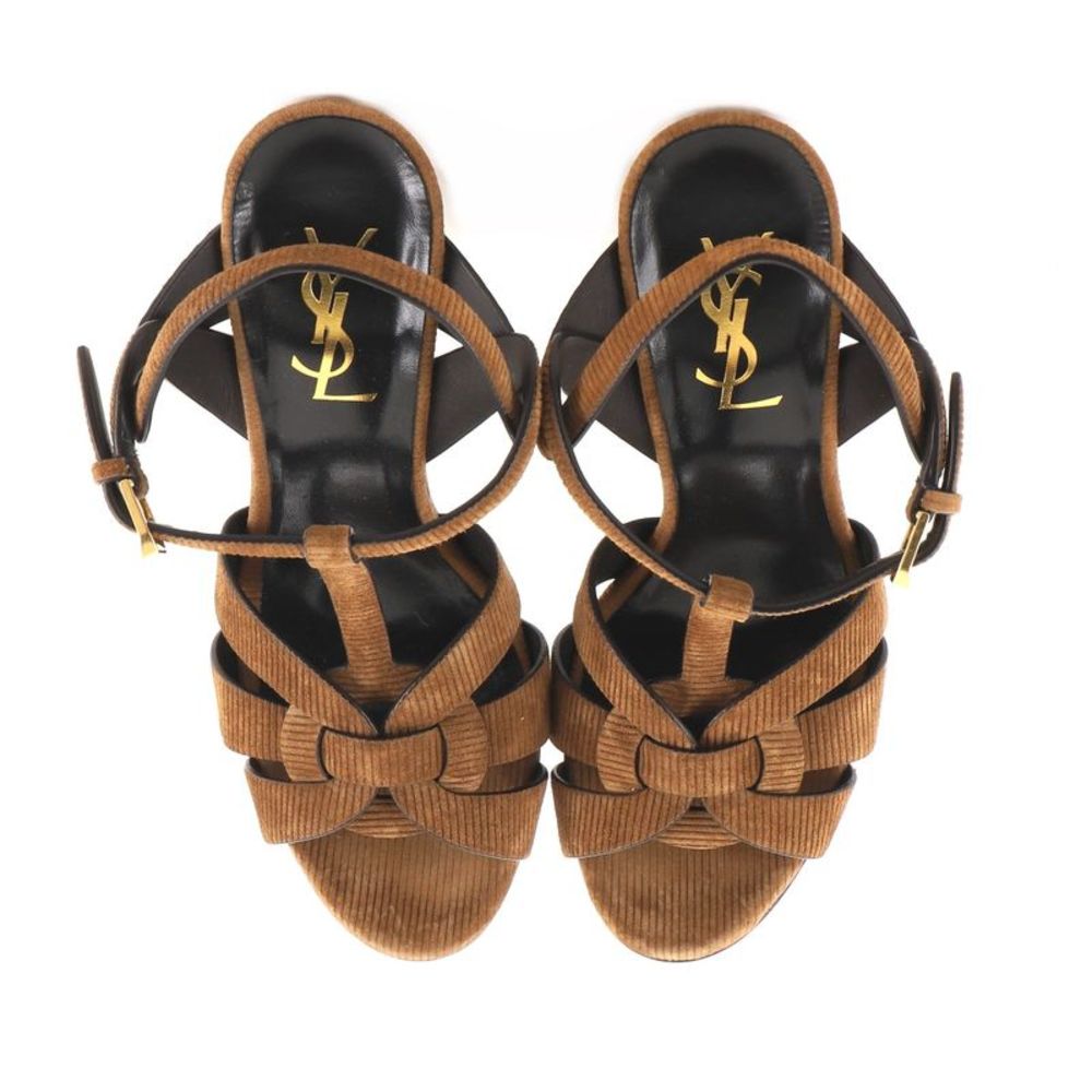 Saint Laurent Women's Tribute Stiletto Sandals Suede Brown - Picture 2 of 5